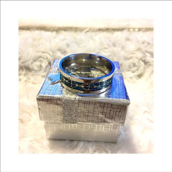 SOLD! Hieroglyphic Turquoise Stainless Band - Picture 2 of 5